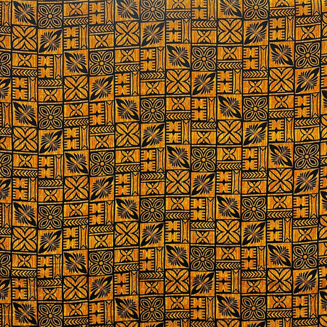 Traditional Polynesian Tapa Pattern Cotton Fabric - Tapa Pattern, Red / Black, 36" X 45" (1 Yard)