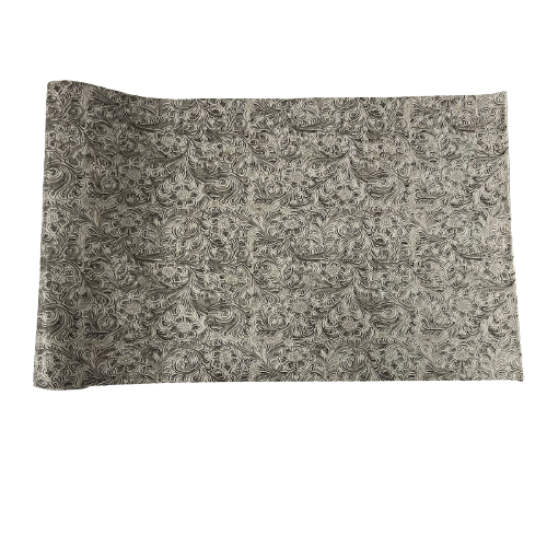 Western Floral PU Faux Leather Vinyl Fabric - Western Floral Pattern, 56" Width (1 Yard)