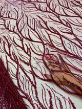 Beaded Sequin Lace on Mesh Burgundy
