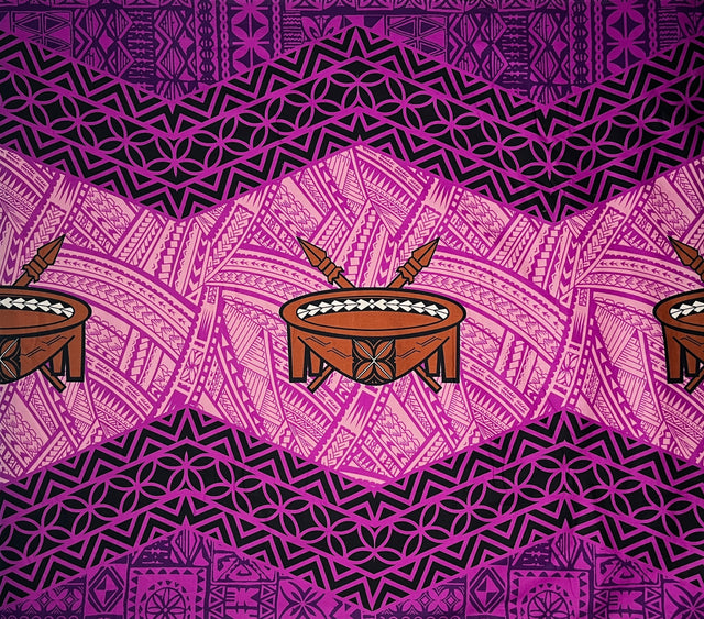 Traditional Tonga Tattoo Kava Bowl Center 100 Percent Cotton Fabric - Tattoo Border Print, 36" X 45" (1 Yard)