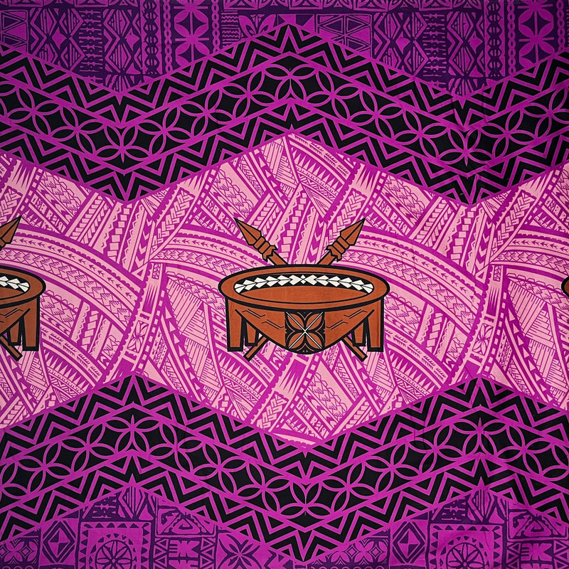 Traditional Tonga Tattoo Kava Bowl Center Cotton Fabric - Tattoo Border, Multi Color, 36" X 45" (1 Yard)