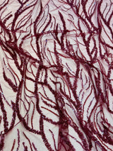 Beaded Sequin Lace on Mesh Burgundy