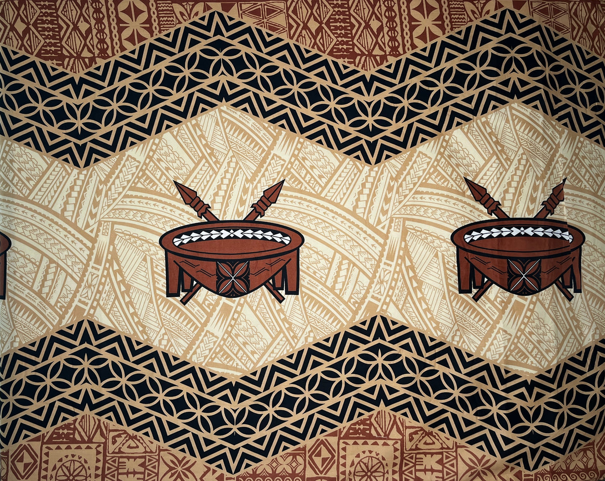 Traditional Tonga Tattoo Kava Bowl Center 100 Percent Cotton Fabric - Tattoo Border Print, 36" X 45" (1 Yard)