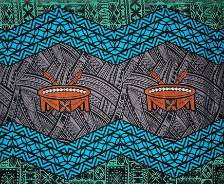 Traditional Tonga Tattoo Kava Bowl Center 100 Percent Cotton Fabric - Tattoo Border Print, 36" X 45" (1 Yard)