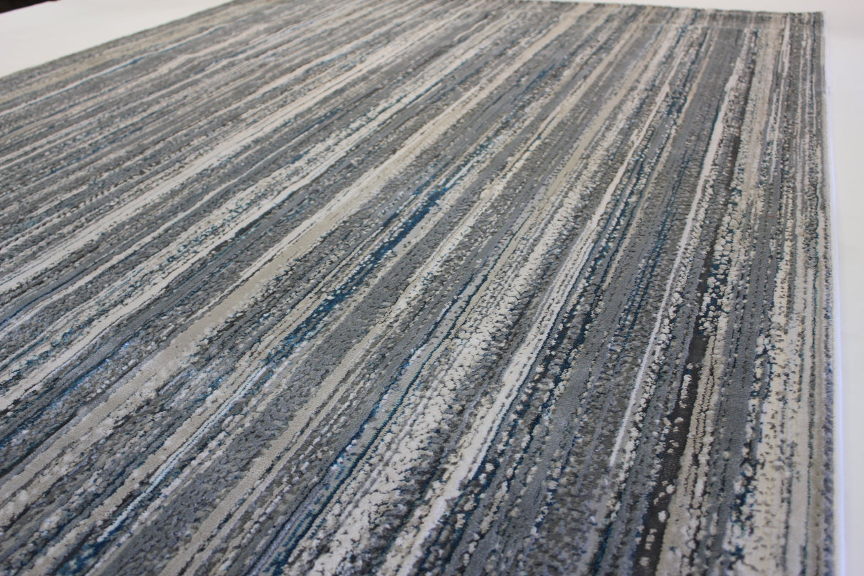Shinny Shimmery Changing Lines Azure Blue Polyester Viscose Blend Area Rug Fabric - Changing Lines, Blue, 5' 3" X 7' 5" (1 Rug)