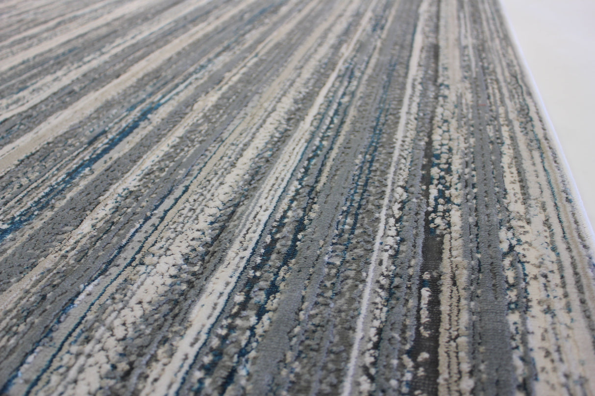 Shinny Shimmery Changing Lines Azure Blue Polyester Viscose Blend Area Rug Fabric - Changing Lines, Blue, 5' 3" X 7' 5" (1 Rug)