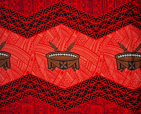 Traditional Tonga Tattoo Kava Bowl Center 100 Percent Cotton Fabric - Tattoo Border Print, 36" X 45" (1 Yard)