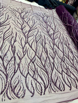 Beaded Sequin Lace on Mesh Lavender