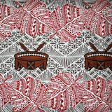 Monstera Double Border Cotton Fabric - Traditional Tongan Motifs, 36" X 45" (1 Yard)