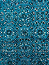 Teal Paisley Polyester Spandex Fabric - Teal Paisley Print, 58"/60" Width (1 Yard)