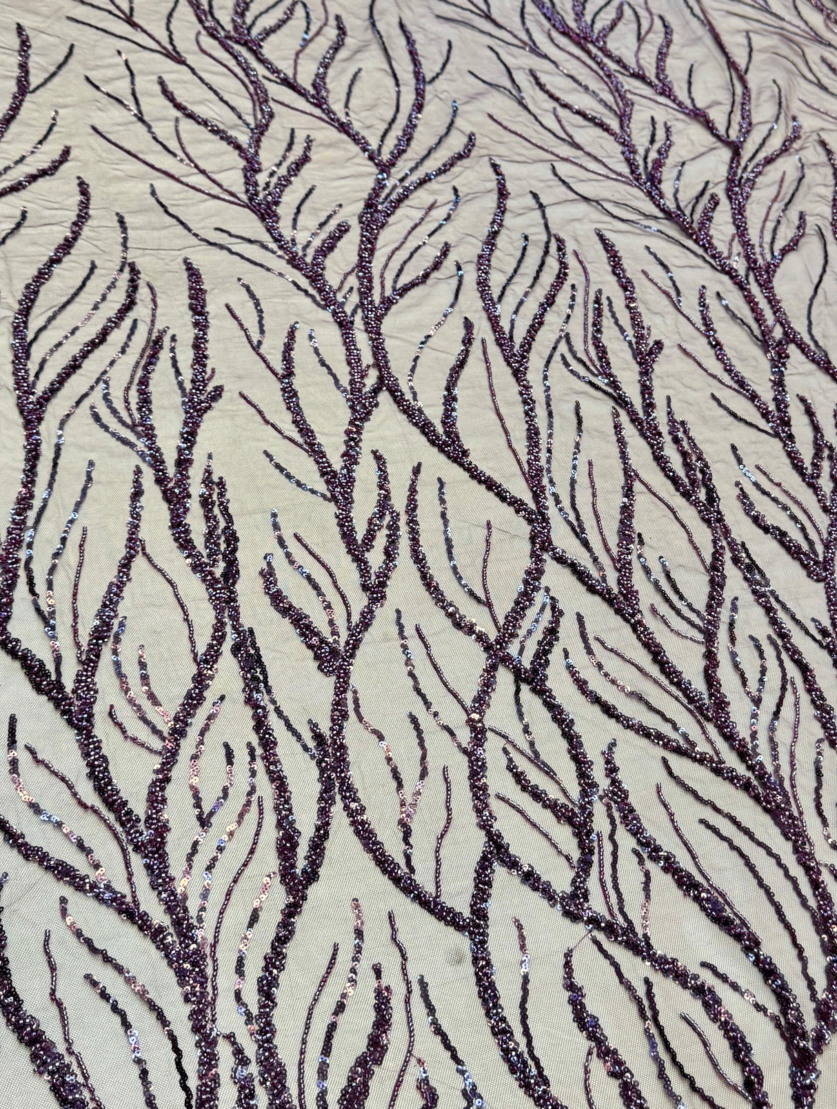 Beaded Sequin Lace on Mesh Lavender