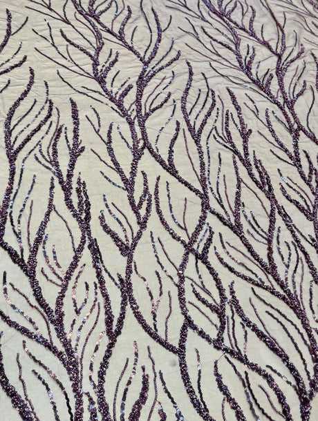 Beaded Sequin Lace on Mesh Lavender