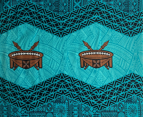 Traditional Tonga Tattoo Kava Bowl Center Cotton Fabric - Tattoo Border, Multi Color, 36" X 45" (1 Yard)