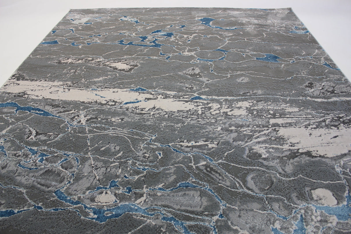 Silver Shimmery Changing Gray Blue Polyester Viscose Blend Area Rug Fabric - Color Changing, Flat Weave, 5' 3" X 7' 5" (1 Rug)