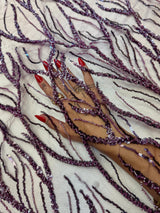 Beaded Sequin Lace on Mesh Lavender