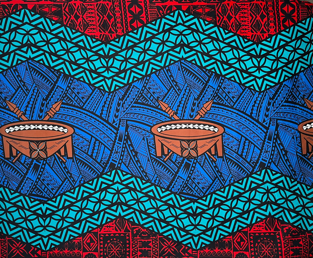 Traditional Tonga Tattoo Kava Bowl Center 100 Percent Cotton Fabric - Tattoo Border Print, 36" X 45" (1 Yard)