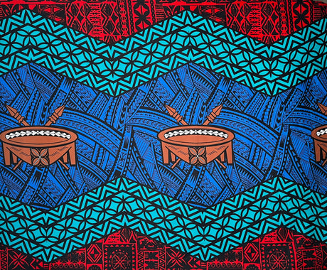 Traditional Tonga Tattoo Kava Bowl Center 100 Percent Cotton Fabric - Tattoo Border Print, 36" X 45" (1 Yard)
