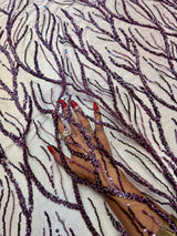 Beaded Sequin Lace on Mesh Lavender