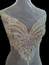 Gold Iridescent Rhinestone Bodice Applique