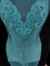 Turquoise Rhinestone Bodice Applique