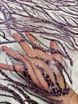 Beaded Sequin Lace on Mesh Lavender