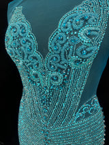 Turquoise Rhinestone Bodice Applique
