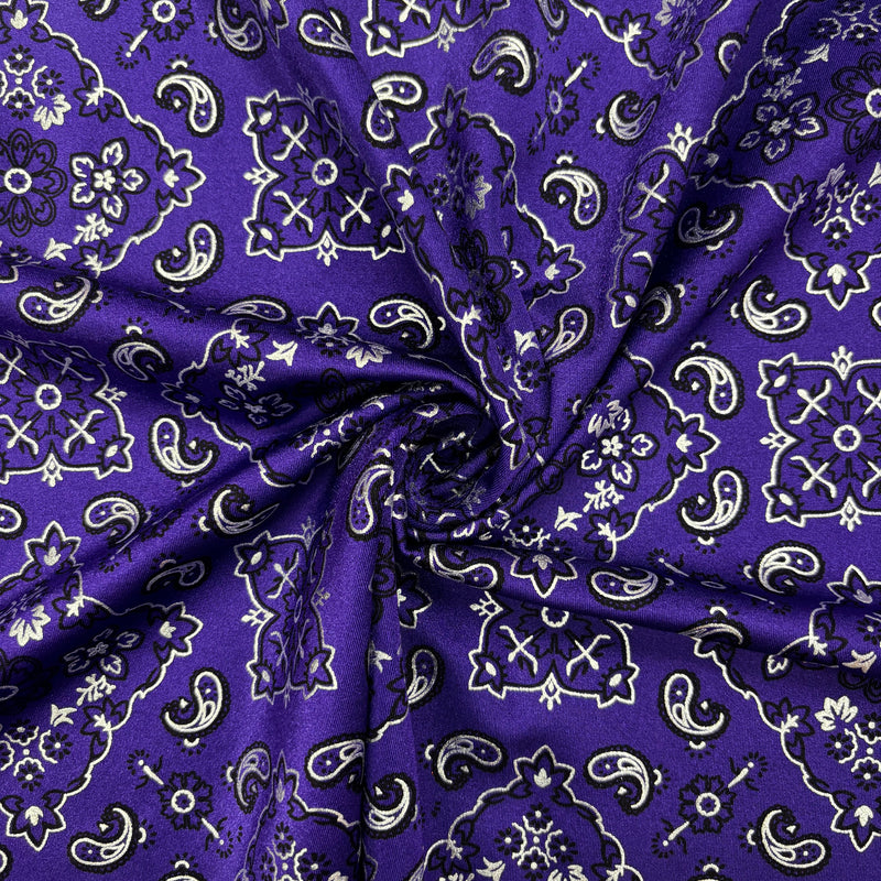 Purple Paisley Spandex Fabric - Purple Paisley, 58"/60" Width (1 Yard)