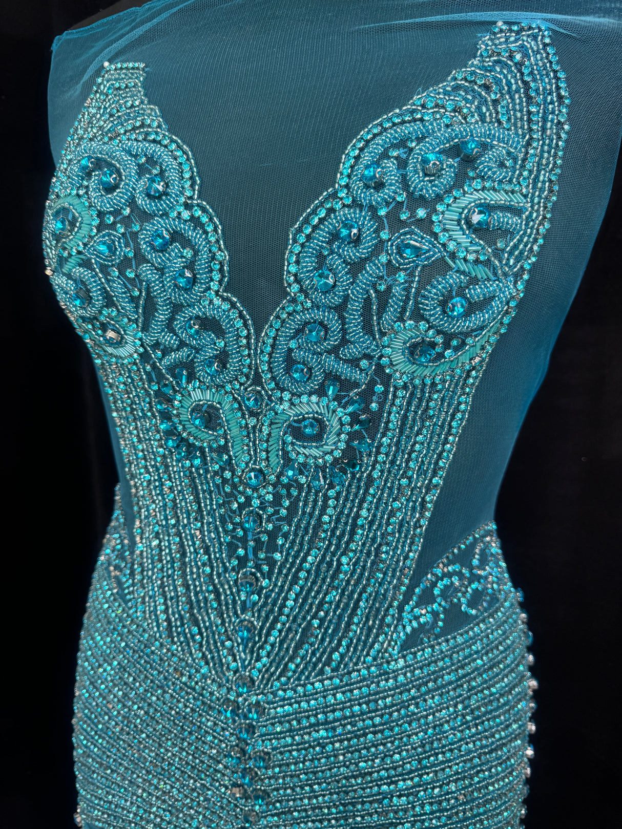 Turquoise Rhinestone Bodice Applique