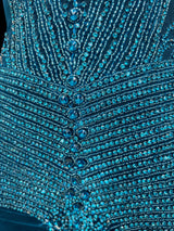 Turquoise Rhinestone Bodice Applique
