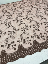 Brown Floral Embroidered Lace
