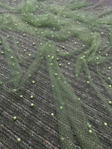 Pearl Beaded Tulle Mesh in Light Green