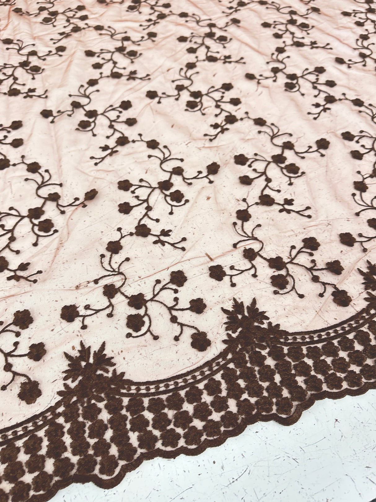 Brown Floral Embroidered Lace