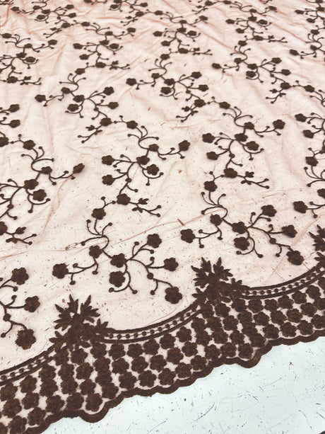 Brown Floral Embroidered Lace