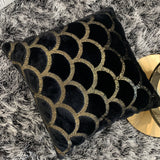 Golden Faux Fur Glow Fluffy Pillow Polyester Fabric - Black Moon With Gold Foil, 20" X 20" (1 Pillow)