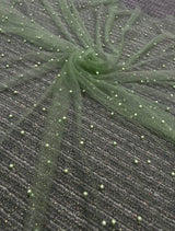 Pearl Beaded Tulle Mesh in Light Green