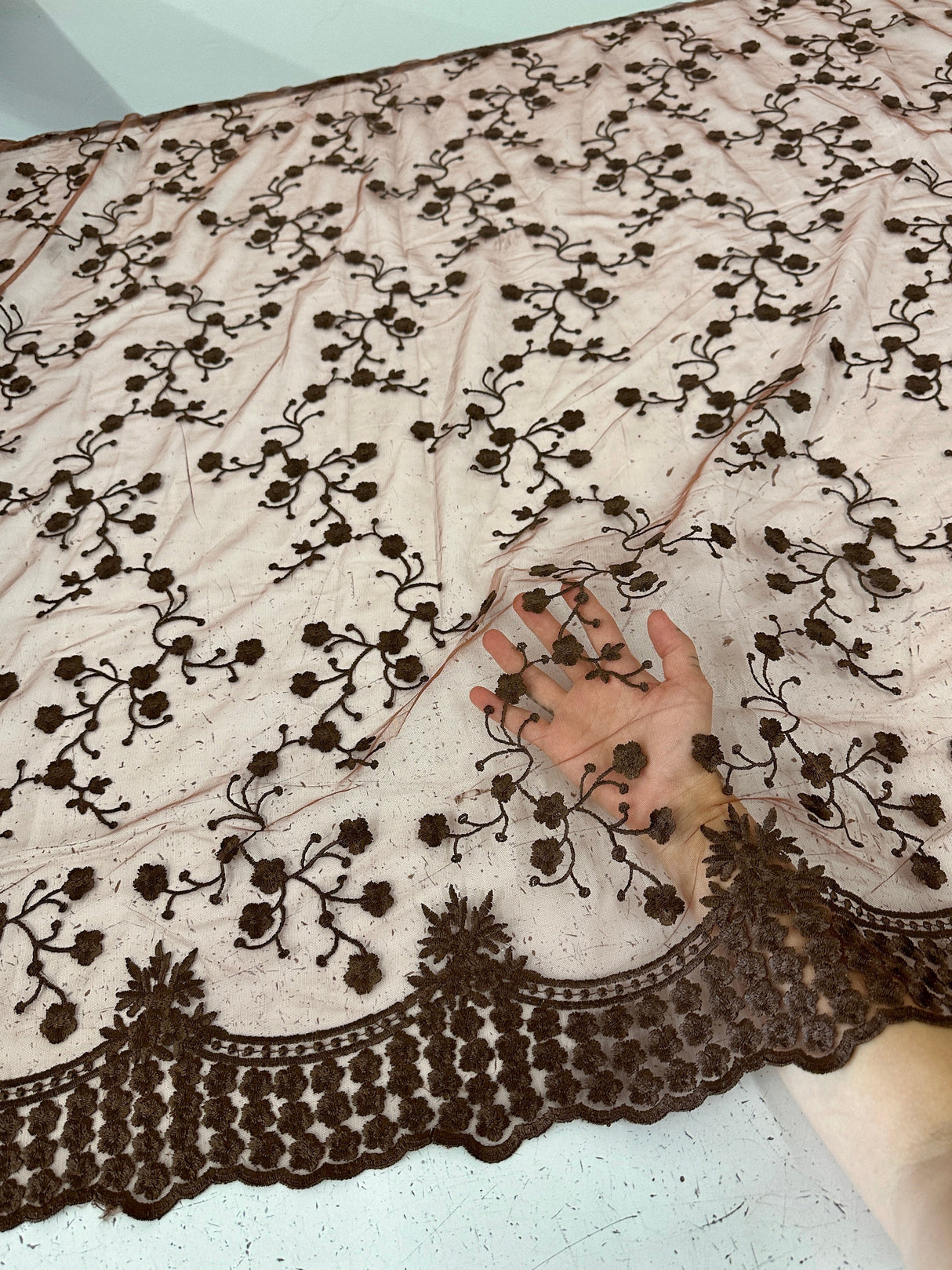 Brown Floral Embroidered Lace