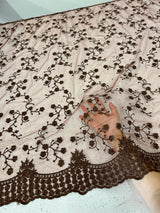 Brown Floral Embroidered Lace
