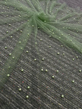Pearl Beaded Tulle Mesh in Light Green