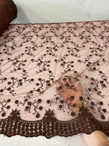 Brown Floral Embroidered Lace