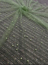 Pearl Beaded Tulle Mesh in Light Green