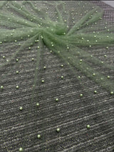 Pearl Beaded Tulle Mesh in Light Green