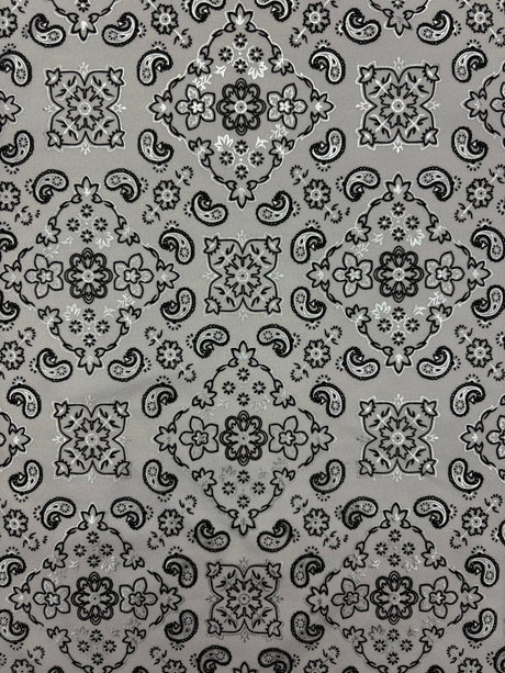 White Paisley Polyester Spandex Fabric - White Paisley Print, 58"/60" Width (1 Yard)