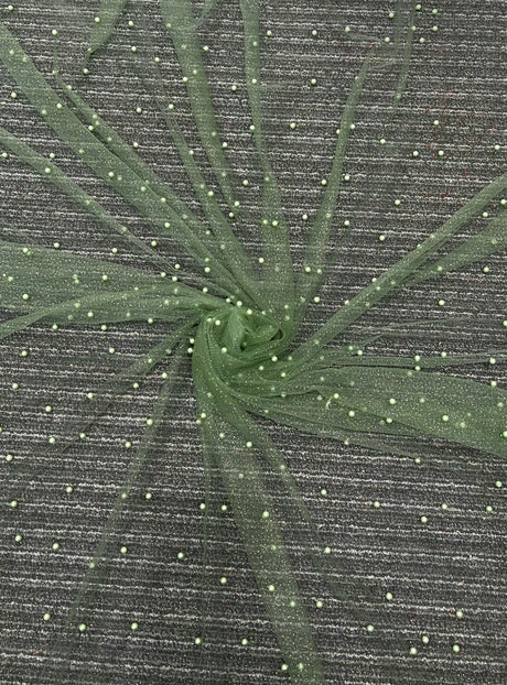 Pearl Beaded Tulle Mesh in Light Green