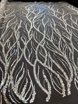 Beaded Sequin Lace on Mesh Silver