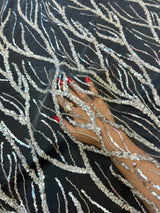 Beaded Sequin Lace on Mesh Silver
