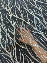 Beaded Sequin Lace on Mesh Silver