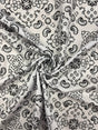 White Paisley Polyester Spandex Fabric - White Paisley Print, 58"/60" Width (1 Yard)