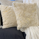 Golden Faux Fur Glow Fluffy Pillow Polyester Fabric - Black Moon With Gold Foil, 20" X 20" (1 Pillow)