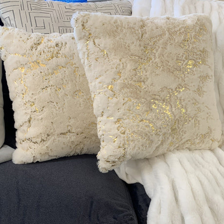 Golden Faux Fur Glow Fluffy Pillow Polyester Fabric - Black Moon With Gold Foil, 20" X 20" (1 Pillow)
