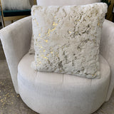 Golden Faux Fur Glow Fluffy Pillow Polyester Fabric - Black Moon With Gold Foil, 20" X 20" (1 Pillow)